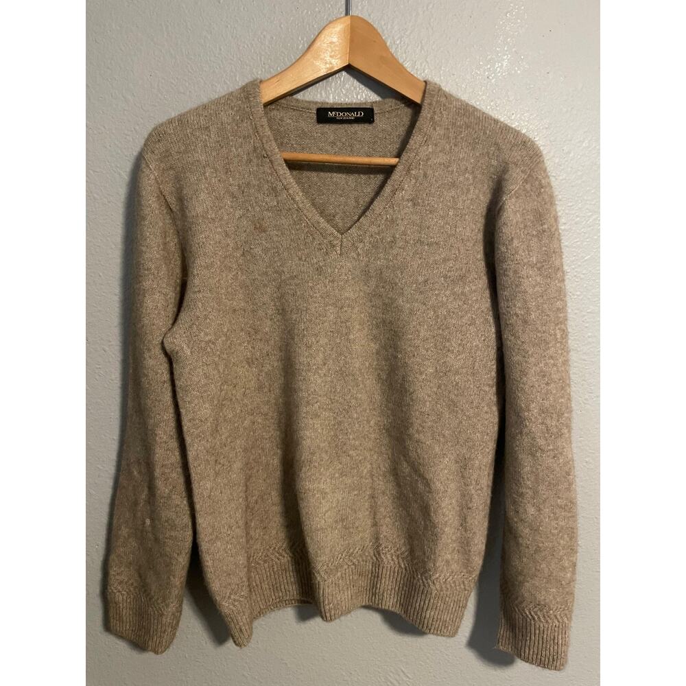 Mcdonald New Zealand Small Mens Sweater Beige Merino Wool Possum Fur Silk READ